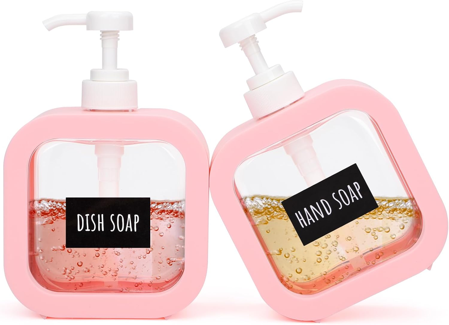 Segbeauty 16.9Oz Refillable Hand Soap Dispenser,Pack of 4 Leak-Proof Bathroom Hand Soap Dispensers,500Ml Dish Soap Dispenser for Kitchen Sink,Black Plastic Soap Dispenser with Pump and Labels