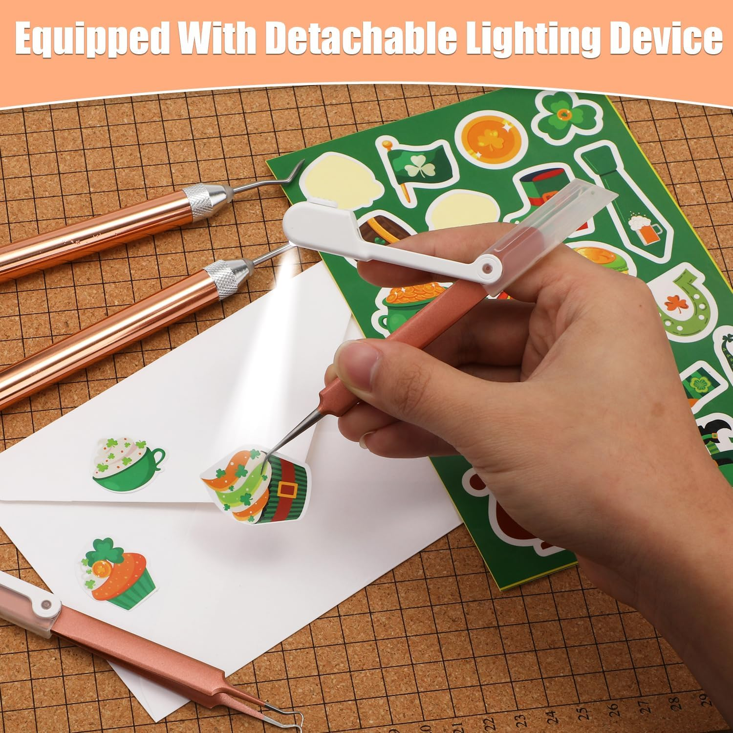 Vinyl Weeding Tool Set, with 3 LED Weeding Pens, 3 LED Light Tweezers, 5 Pins and Hooks Lighted Weeding Tools for Craft DIY Silhouettes Cutting Cameos Vinyl Projects image number 3