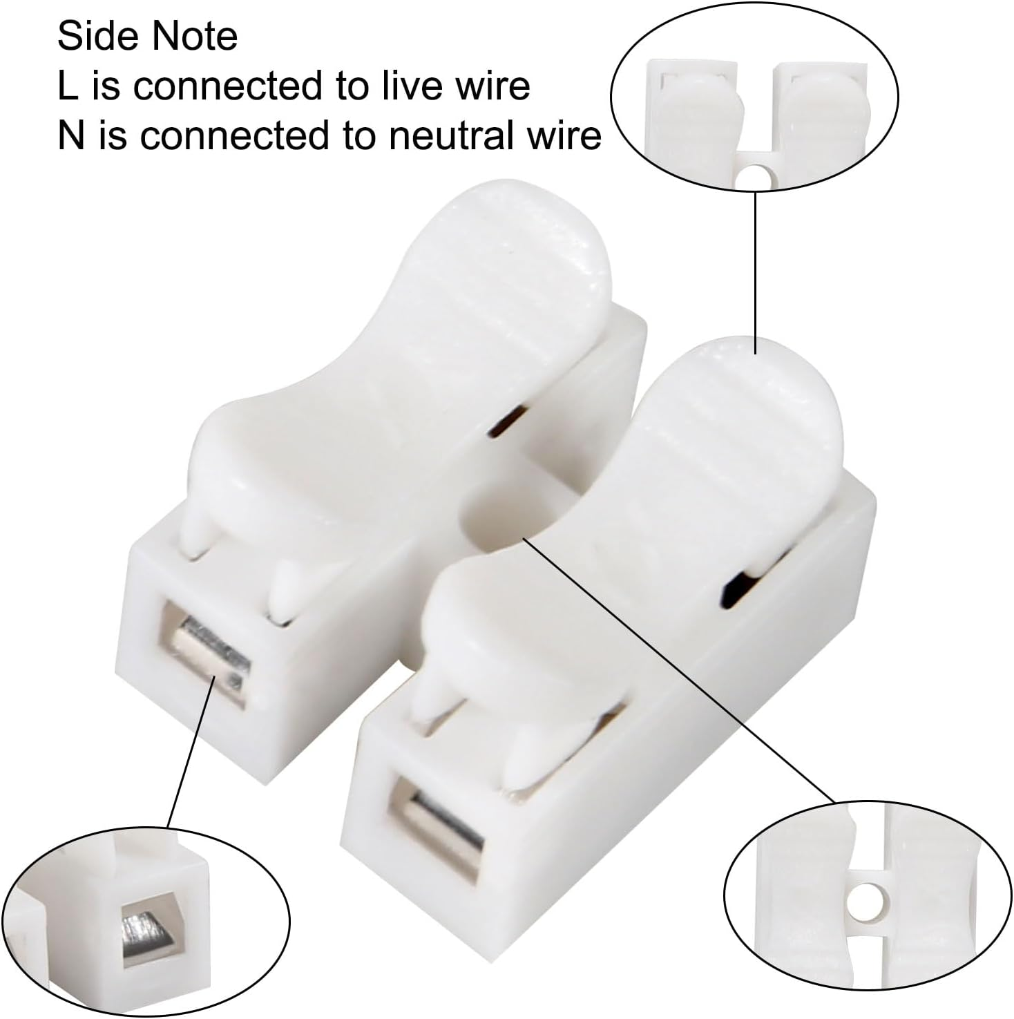 100PCS Push Quick Wire Cable Connectors, 2 Pin Spring, White, PVC, 10A 220V, 250V, 20-12 AWG, Lighting, Automotive, Electrical Wiring image number 5