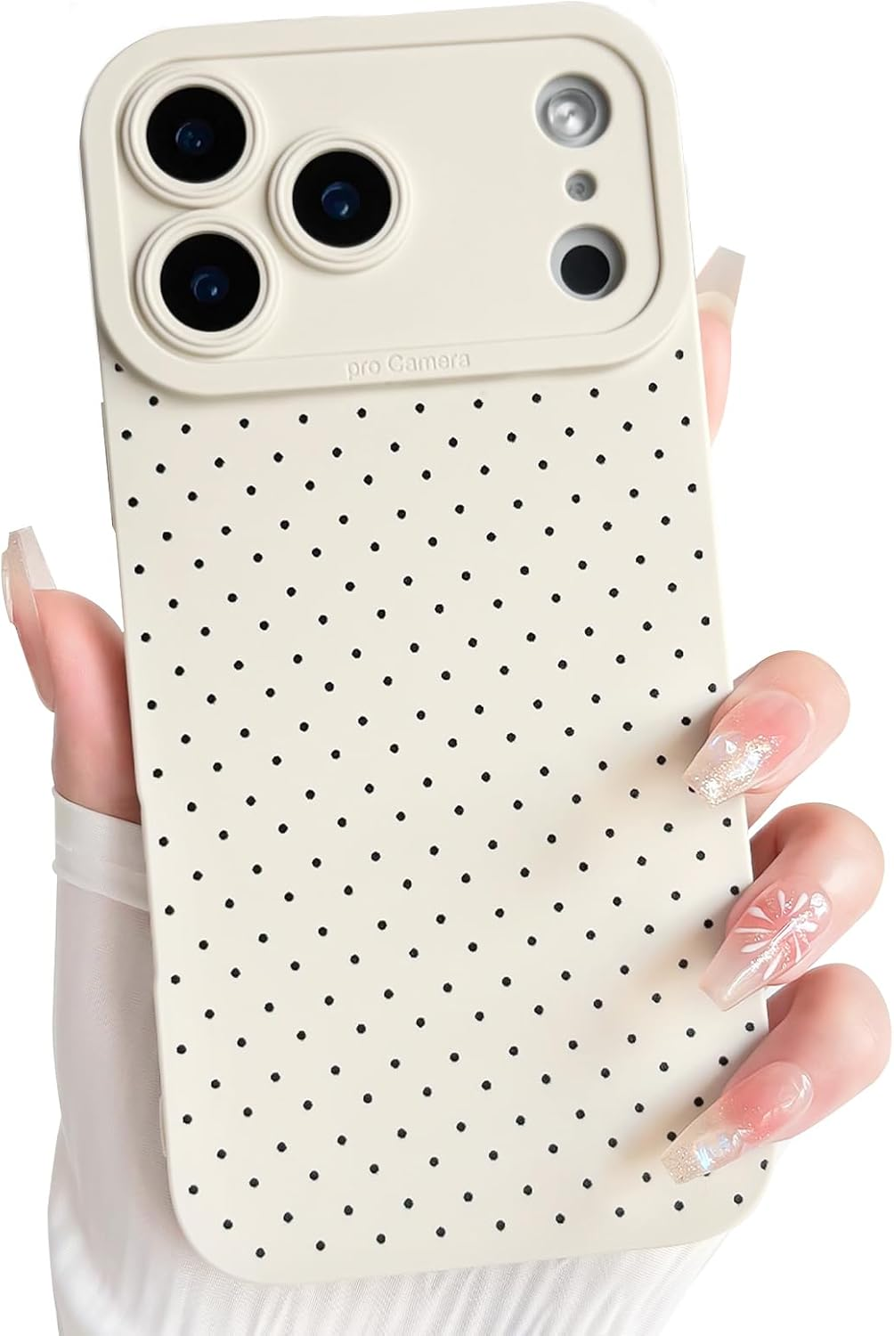 NITITOP Compatible with Iphone 17 Pro Case Cute Little Polka Dot Aesthetic Pattern for Women Girls Men Stylish Full Camera Soft Silicone Shockproof More Protection Cover - White image number 4