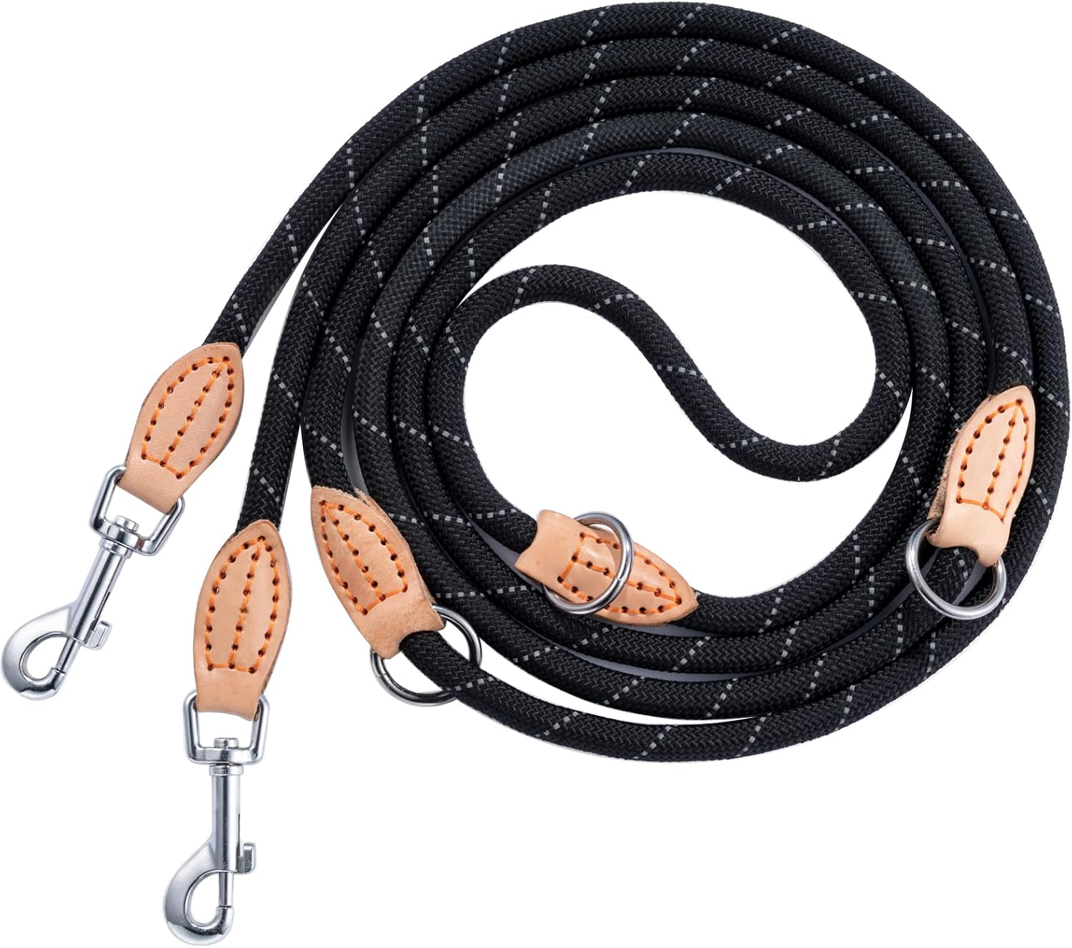 Dog Lead 3 M Double Lead Reflective Premium Dog Lead 3-Way Adjustable Nylon Lead round and Bite Proof with 2 Carabiners, Dog Leash Black 14 Mm image number 4
