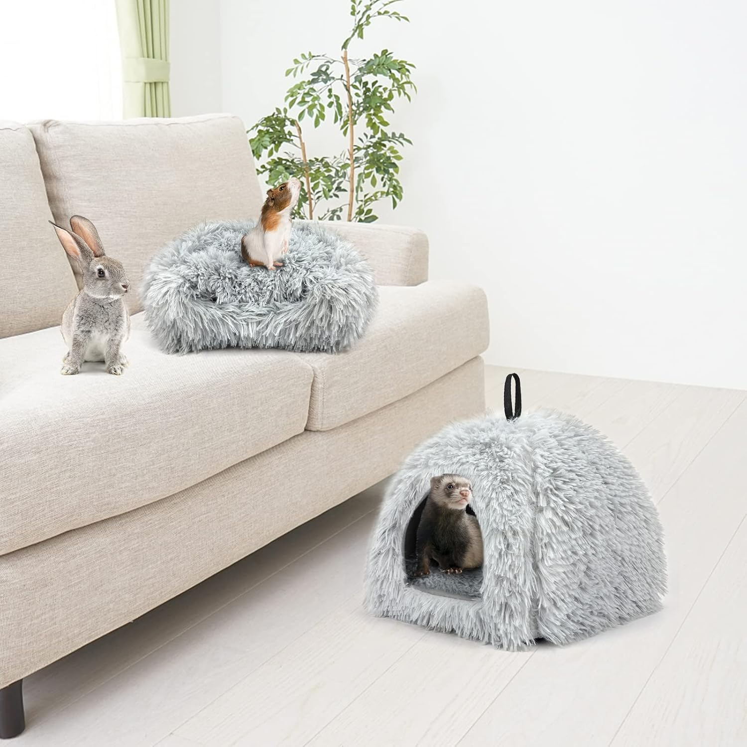 YUEPET Rabbit Bed Warm House and Hideout, Calming Grey Bunny Cave Bed for Rabbit Ferrets Guinea Pigs Hamsters and Other Small Animals（Grey） image number 2
