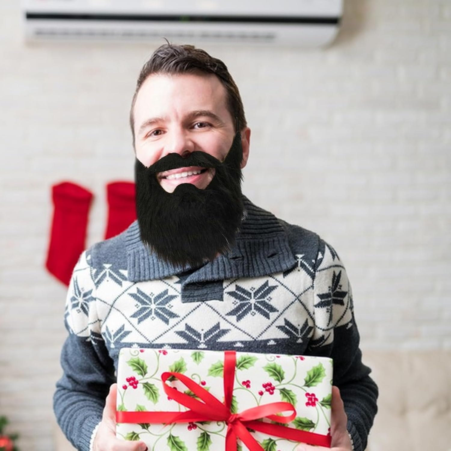 Funny Back Fake Beard | Novelty Black Hair Halloween Cosplay Props,Halloween Supplies Fake Mustache for Costume False Beards, Carnival Holiday Halloween Pochy image number 5