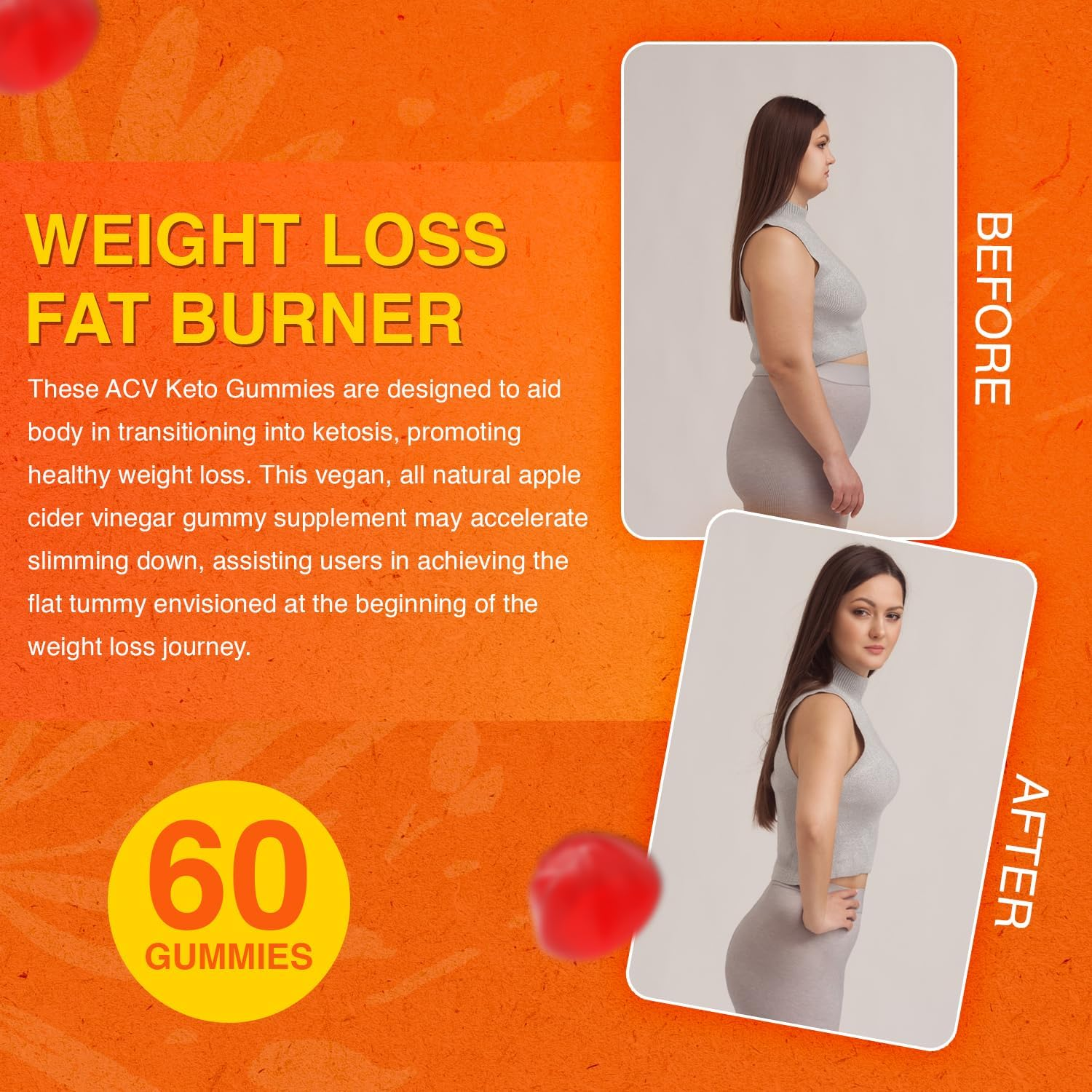 Apple Cider Vinegar Gummies, Keto-Friendly Vegan Superfood Supplement for Digestion,Fat Loss Aid, Bloating Relief & Weight Management with Vitamin B6 & B12 for Energy & Metabolism Support for Men & Women image number 4