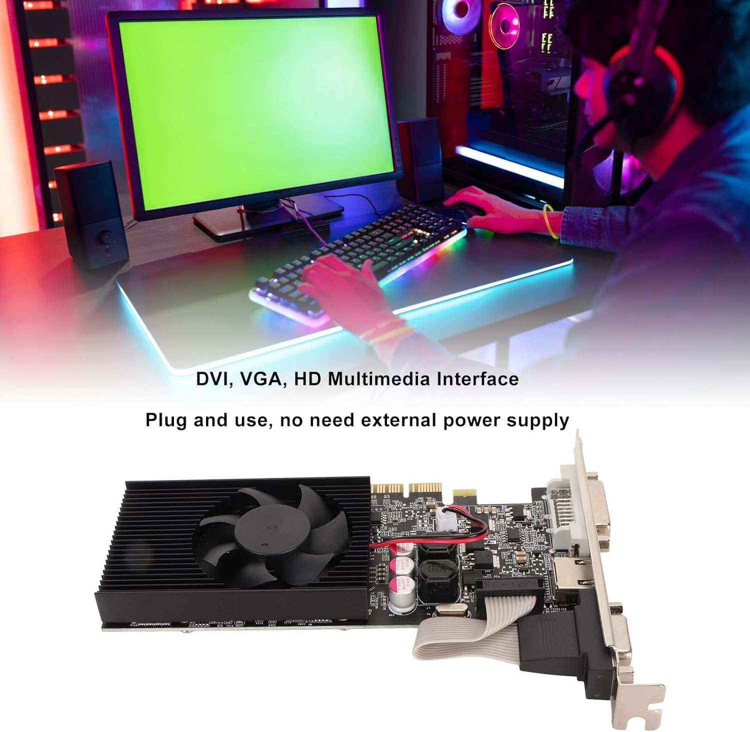 Single Fan Graphics Card, 2GB GDDR3 Graphics Card Plug and Use Strong Image Processing for PC Computer image number 3
