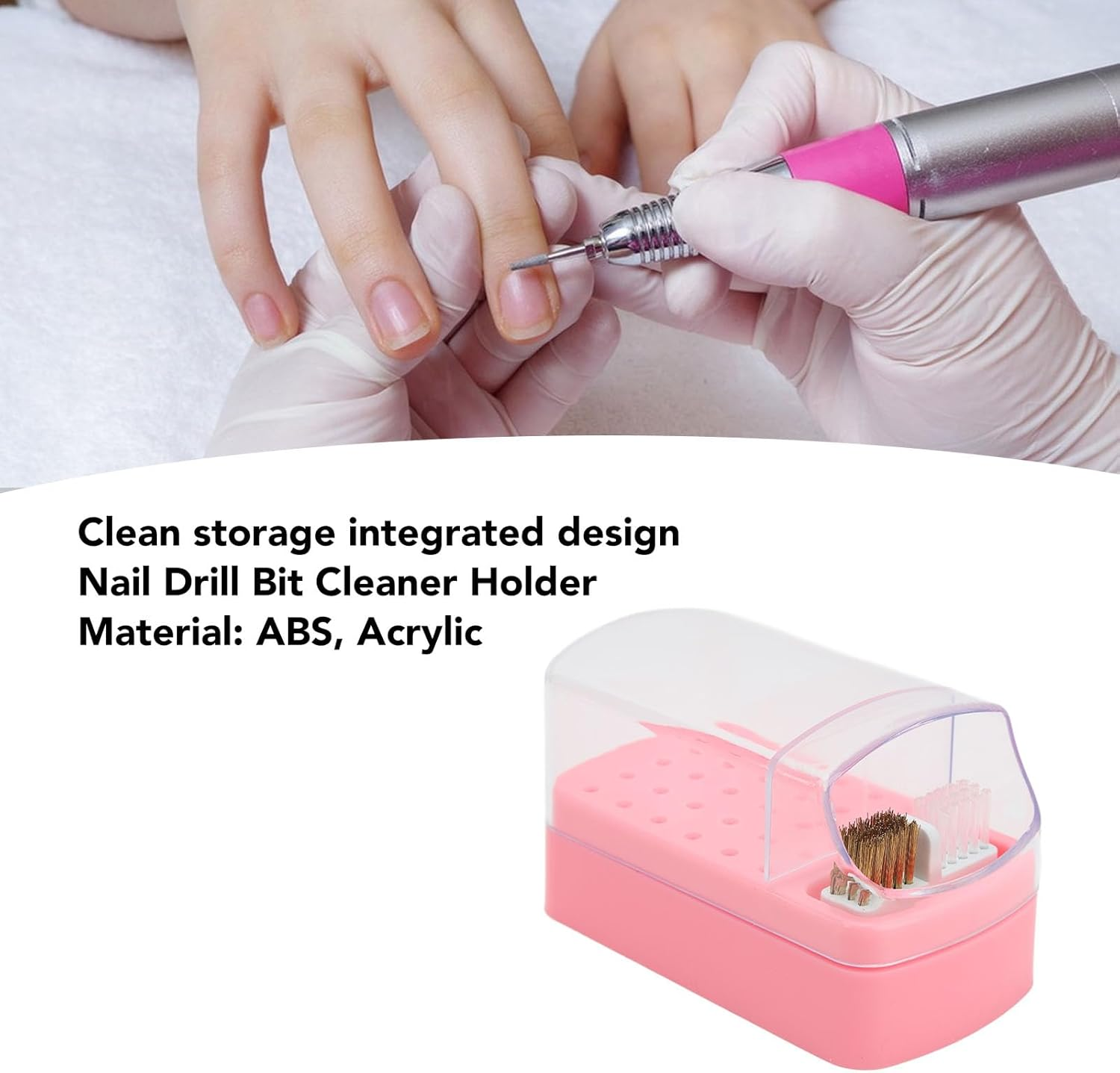 Nail Drill Bit Cleaner Holder, Space Saving 30 Holes Nail Drill Bit Cleaning Brush Holder, Compact Dustproof for Home Nail Technician (Pink)