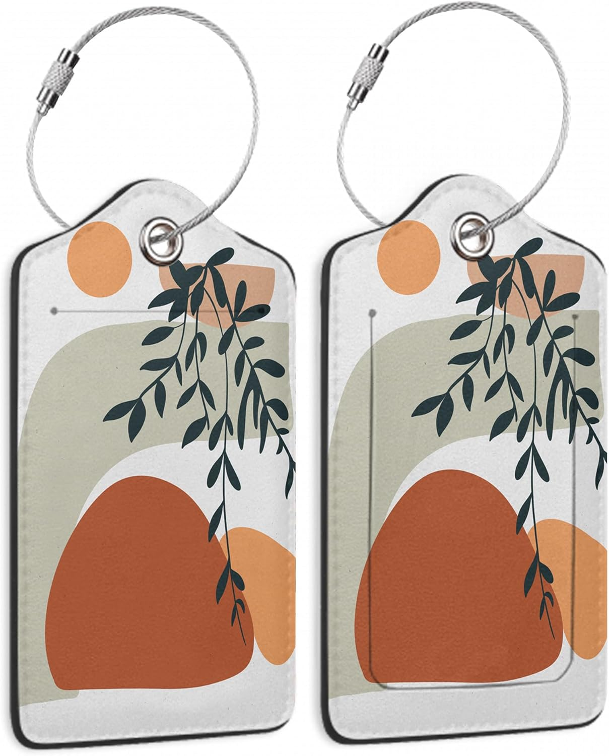 Travel Stamp Luggage Tags for Suitcase,2 Pack Retro Passport Carte Postale Luggage Tag Leather Privacy Cover ID Label with Stainless Steel Loop for Women Men Kids Girls