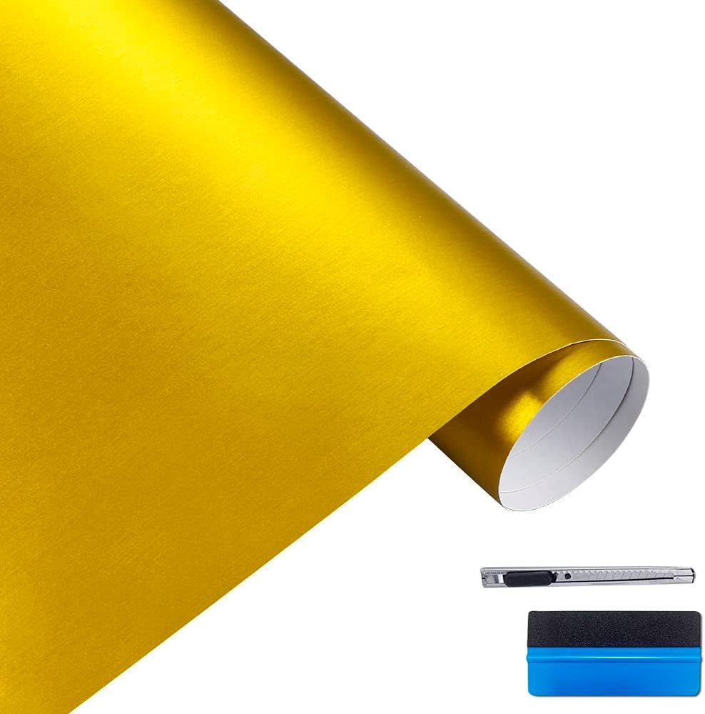 LZLRUN Brushed Metallic Steel Vinyl Wrap Roll with Air Release Technology DIY Styling Adhesive Decal Wrapping Car Accessories (Silver, 1Ft X 5Ft)