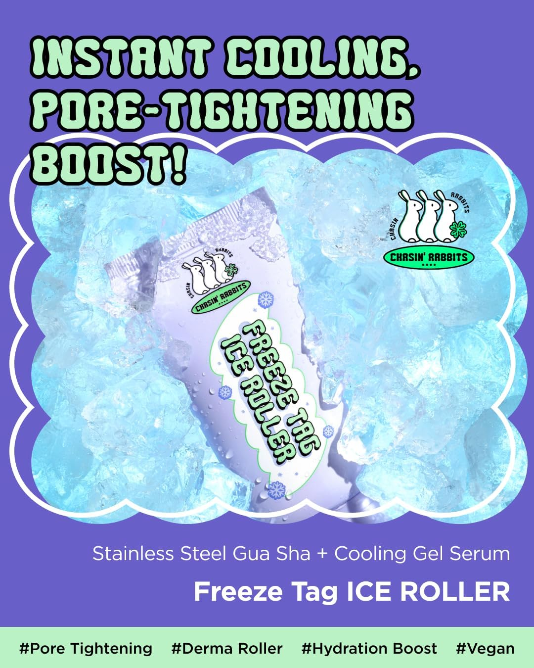 CHASIN' RABBITS Freeze Tag Ice Roller 1.69 Fl. Oz, Cold Face Roller for Wrinkles Care, Ice Face Roller Skin Care Gel Serum, Massage Roller Self Care for Women, Korean Skincare image number 4