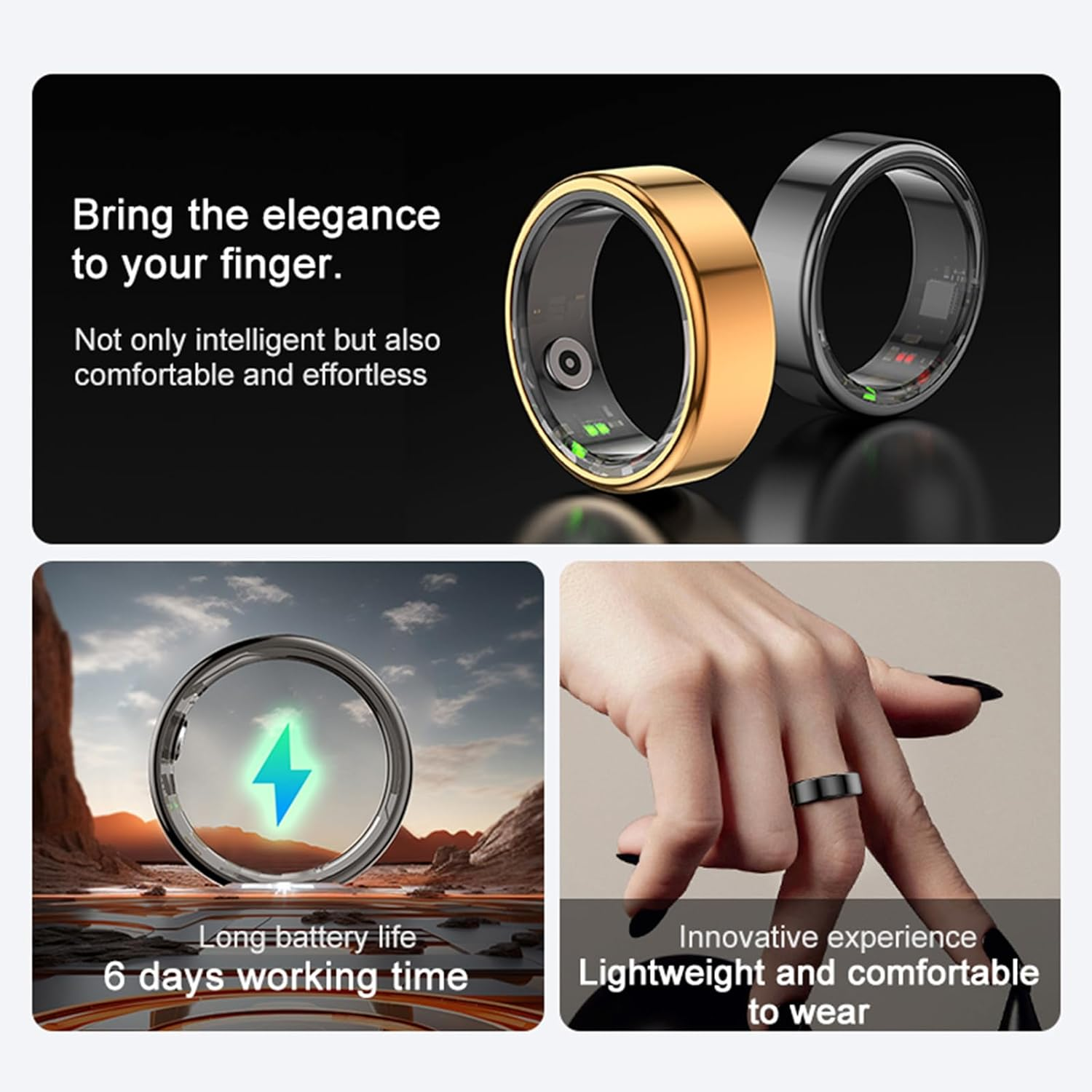 Smart Ring with Fitness Tracker Bluetooth Wearable Step Tracking Electric Book Page Turning Camera Remote Control for Ios Android Rose Gold image number 1