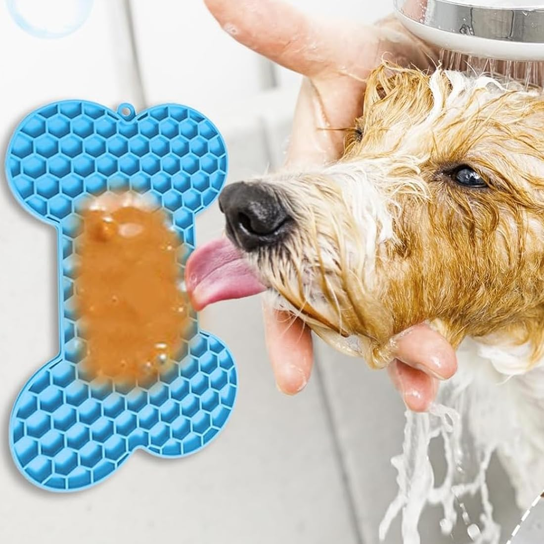 EIH Pack of 2 Dog Lick Mat with Suction Cup, Lick Mat Dog Bpa-Free, Lick Mat Cat, Slow Feeder Dog Lick Mat, Bone Shape, Dog Toy, for Dog Bathing, Training, Grooming and Claw Care, Red, Cm image number 3