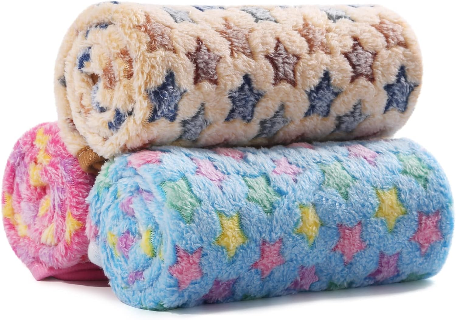 COMSLE Dog Blanket Cat Blankets Washable and Fluffy Pack of 3 Soft Warm Fleece Pet Blankets for Small Medium Dogs Cats Pet Blanket Sleeping Mat for Sofa Bed Star Pattern 104 X 76 Cm