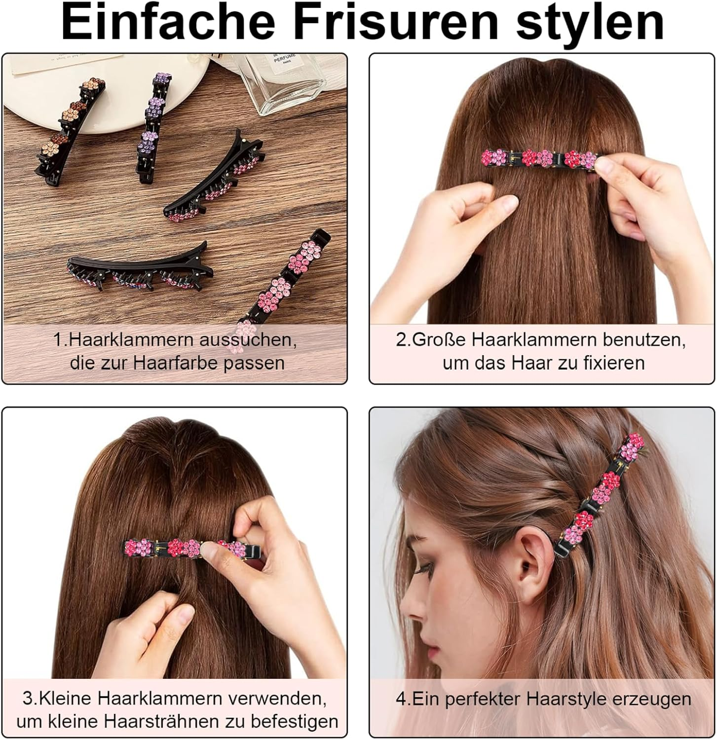 Wwuhua Women'S Hair Clips, Pack of 10 Hair Clips with Crystal Flower, Hair Clip with 3 Clips, Double Layer Hair Clip, Flower Hair Clips for Long and Curly Hair image number 5