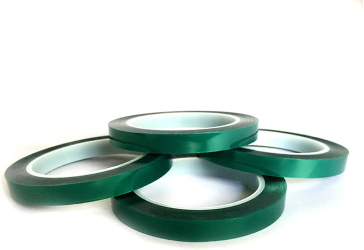 GARVALON 5Pcs Green Pet High Temperature Adhesive Tape 8Mm X 33M 0.06Mm Thickness for Car Spray Paint Circuit Board Shielding Plating Automotive Use image number 6