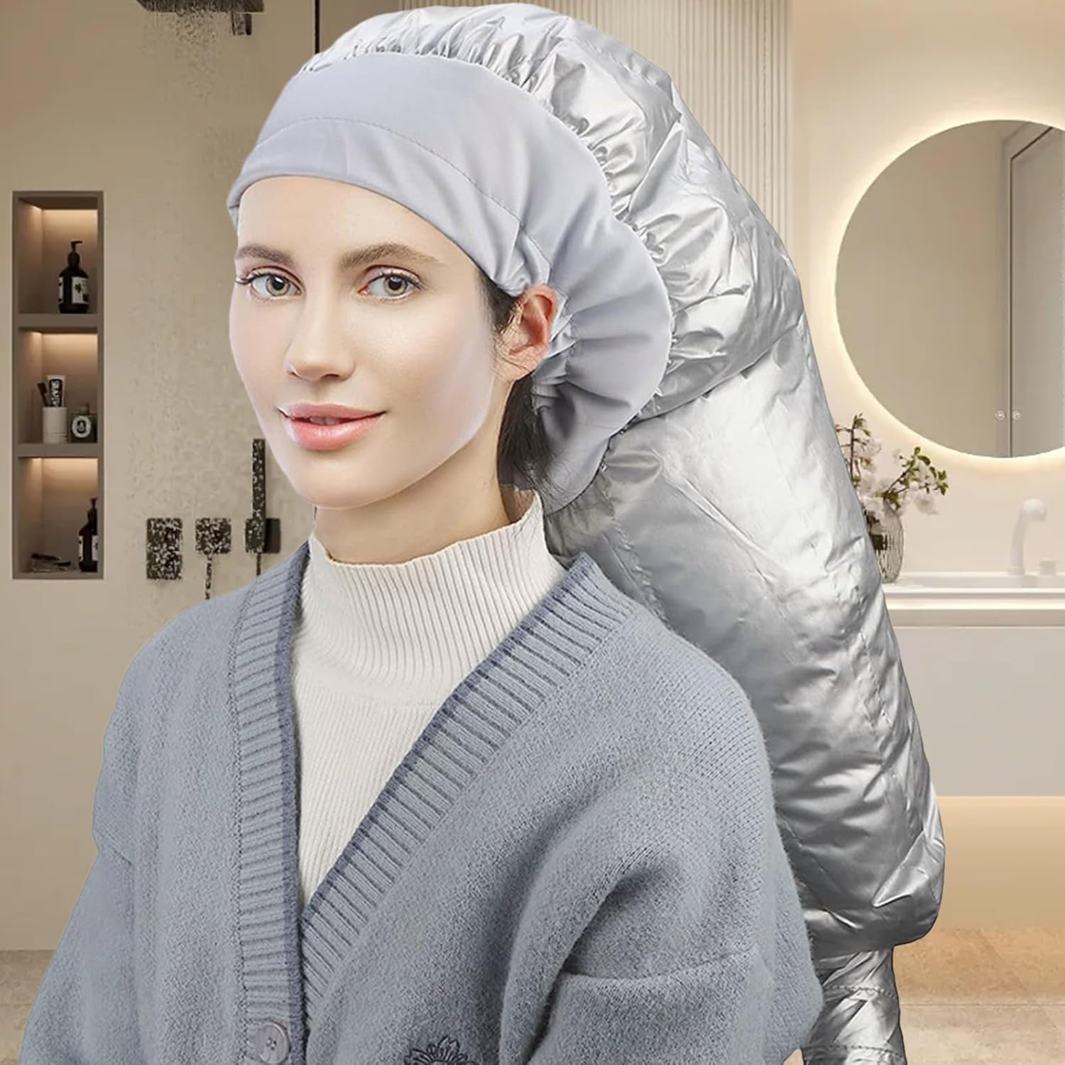 Net Plopping Cap for Drying Curly Hair, 2 in 1 Bonnet Hooded Hair Dryer Attachment, Hair Cap with Drawstring, Adjustable Bonnet for Curly Hair, Reusable Net Plopping Bonnet Set for Women - Set: Pink image number 4