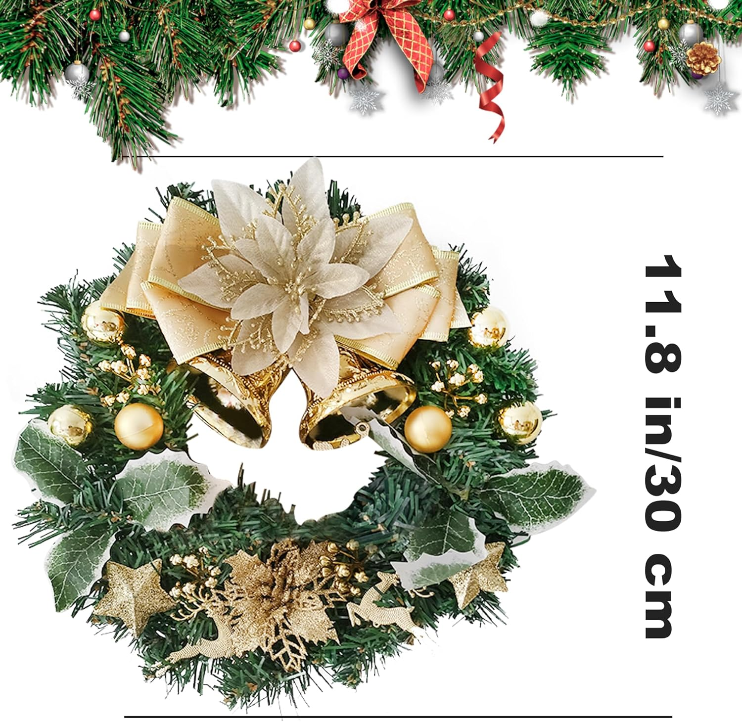 Christmas Wreath Christmas Decorations Artificial Pine Garland with Bowknot Leaves for Home Festival Wall Tables Wedding D&eacute;cor (12 Inches) image number 2