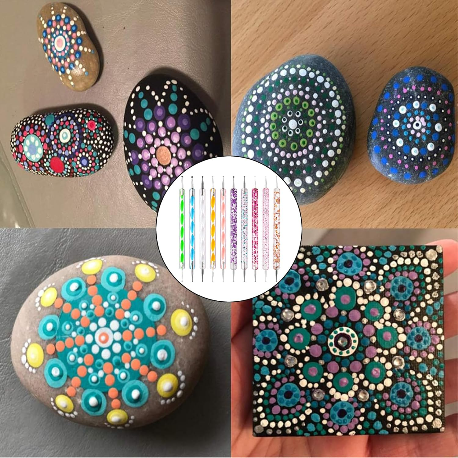 Kzvsiy 10 Pcs Nail Art Dotting Tools Set, 2-Way Dotting Pen & Ball Tip Clay Sculpting Tools for Nail Art, Manicure, Mandala Drawing, Rock Painting, and Art Tracing image number 3