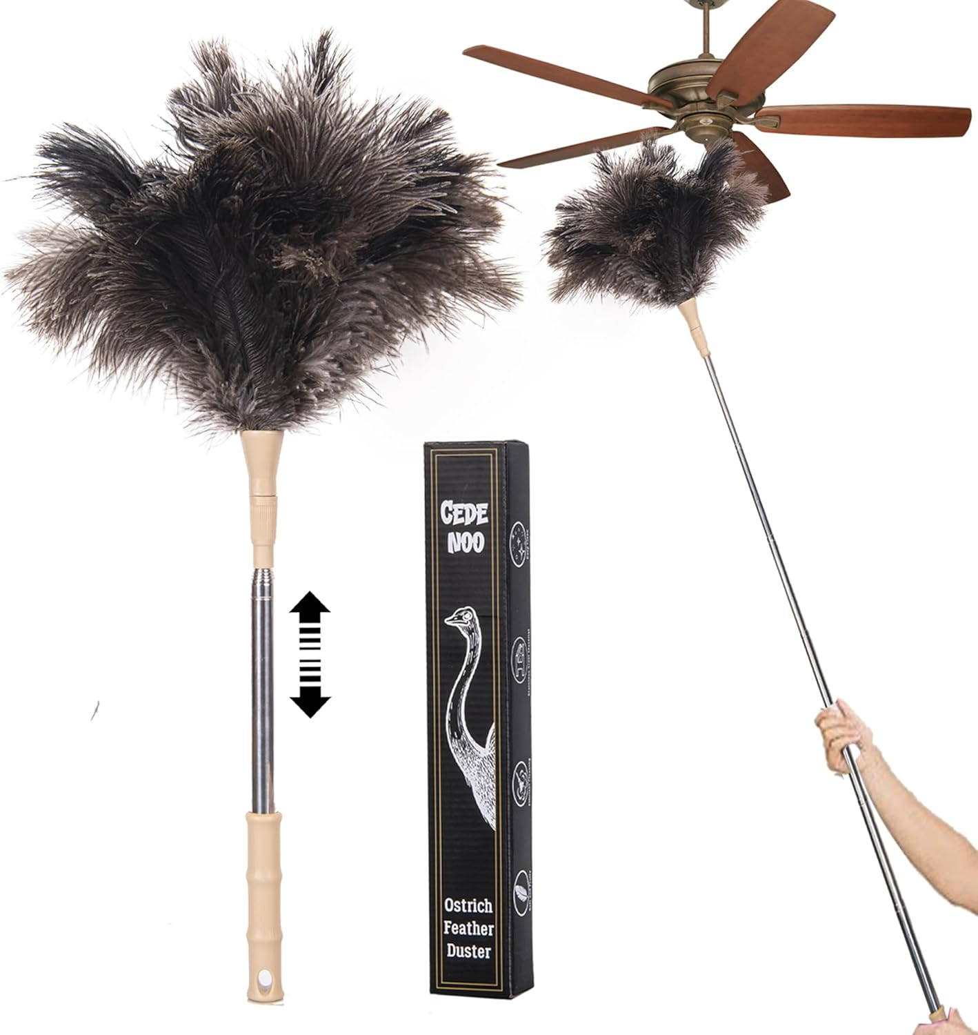 Extendable Ostrich Feather Duster, 50 Inches Natural Fluffy Feathers for Home Cleaning, Soft, Durable, Reusable for Office Cleaning High Ceilings, Fans, Furniture, Blinds,Roof Dusting image number 4
