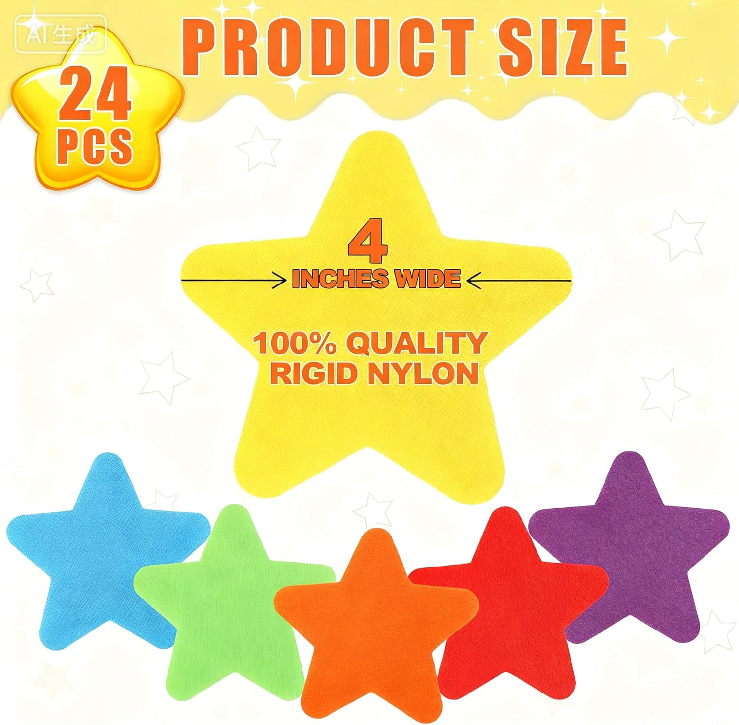 Azttior Pack of 24 Star Carpet Dots for Classroom, Floor Dots, Carpet Markers for Nursery, Non-Slip Floor Marking, Carpet Dots for Learning Office, Primary School, Teacher Supplies (6 Colours)