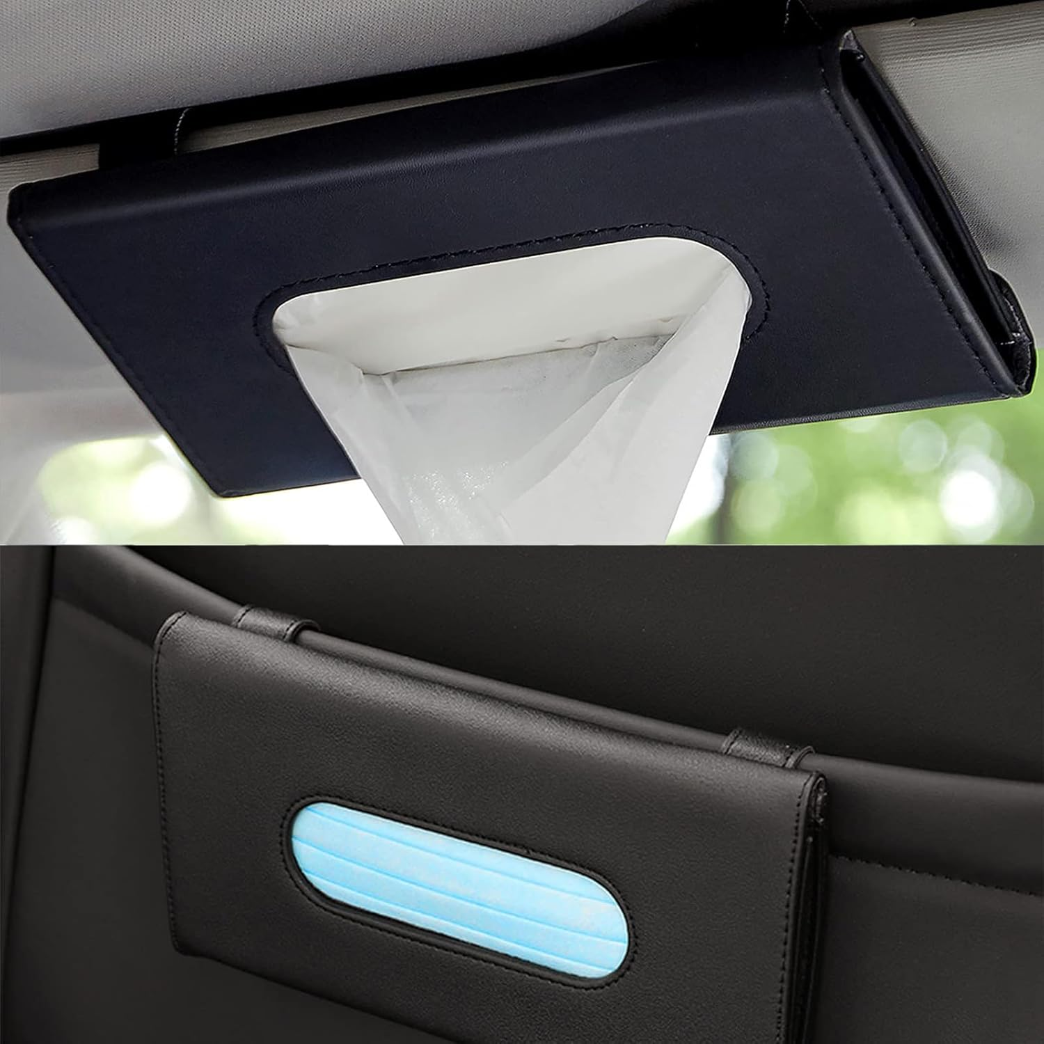 2-Pack Leather Car Tissue Holder, Sun Visor Kleenex Holder Lotion Facial Tissues, Car Napkin Holder for Automotive, SUV, Truck image number 3