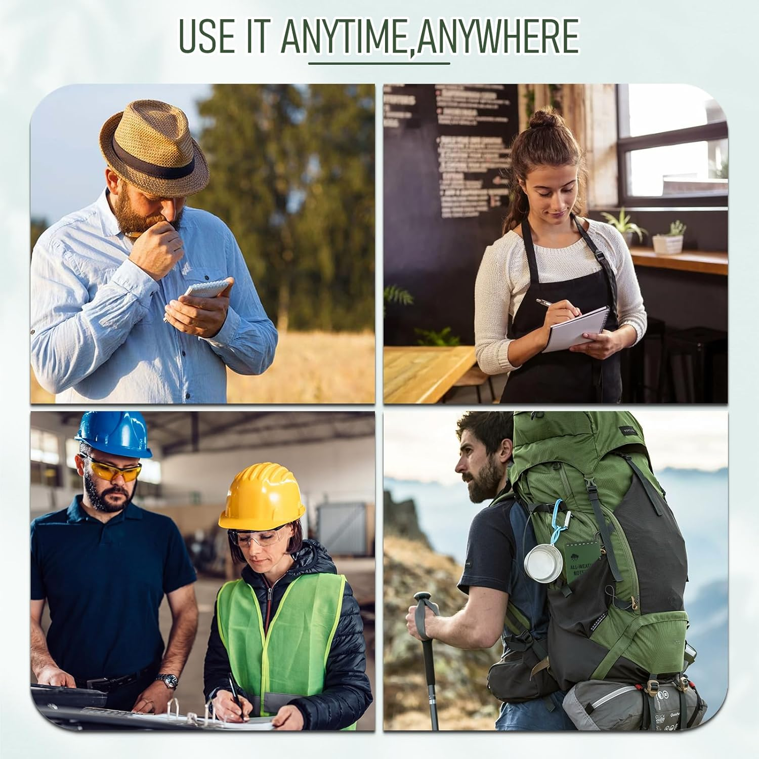 Aurafly 4 Packs 200 Sheets Waterproof Notebook, 3 X 5 Inches Pocket Notepads Portable Field Notes Reporters Notebook A7 Mini Spiral Notebooks for Outdoor Home Office School (Green) image number 4