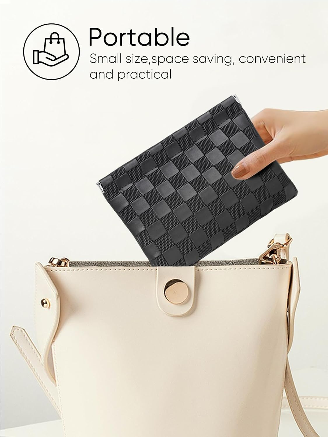 Ksriylm Black Plaid Leather Makeup Pouch for Women Small Make up Bag for Purse Self-Closing Waterproof Initial Checkered Makeup Cosmetic Bags Pouches for Purse Aesthetic Travel Toiletry Bag - Green image number 6