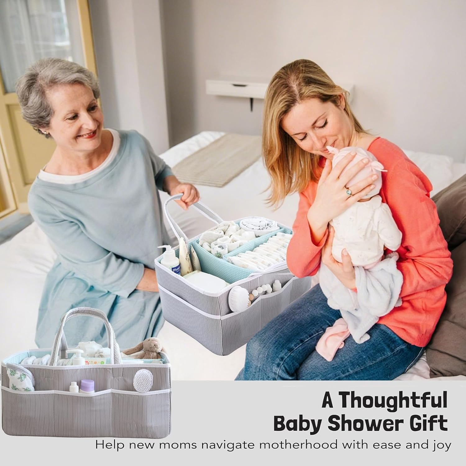 Baby Diaper Caddy Organizer - Large Tote Bag for Nursery Essentials, Gender Neutral Newborn Registry Must-Have, Car Travel Storage for Boys & Girls image number 3