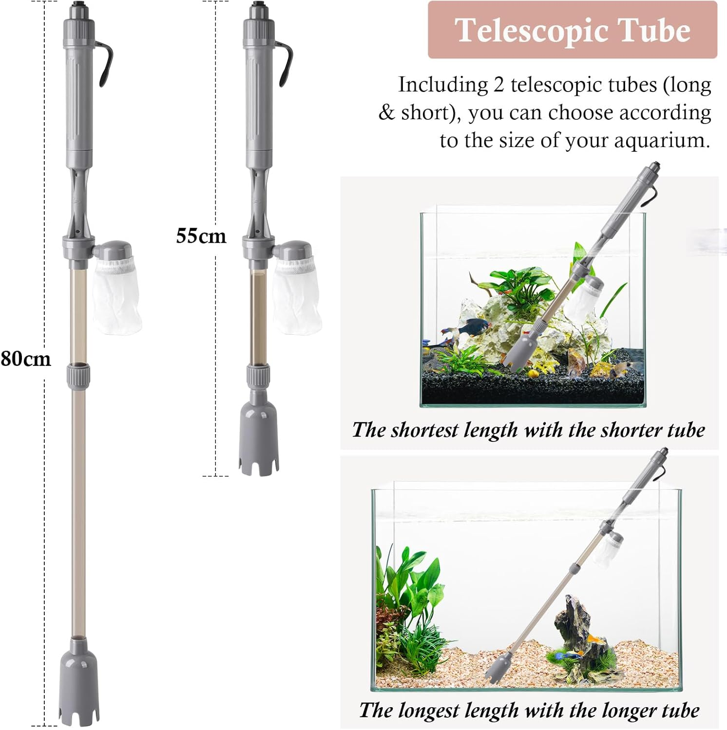 Dirvin Aquarium Vacuum Gravel Cleaner, Battery Fish Tank Water Changer, Removable Vacuum Sand Washer for Fish Tank Cleaning Water Changing Sand Washing, Suitable for Freshwater and Seawater image number 2