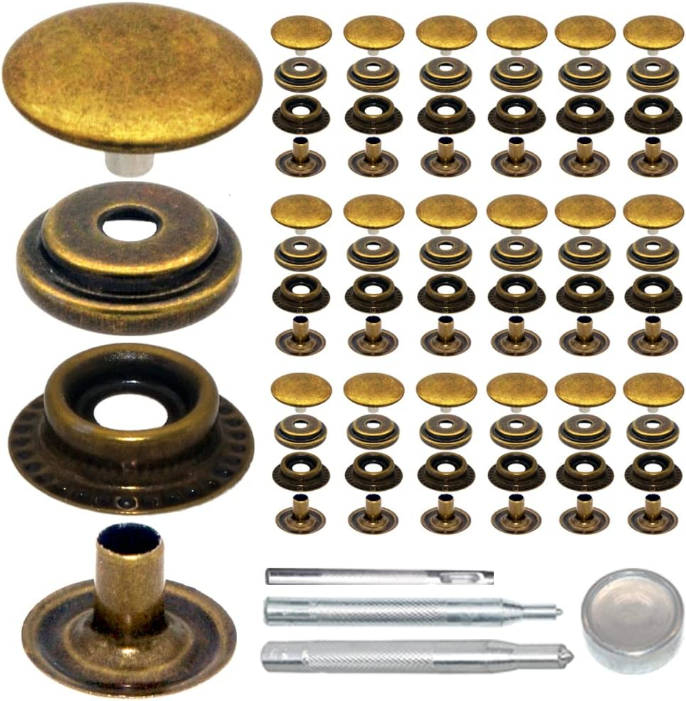 18Sets 15Mm Stainless Steel Fastener Snap Press Stud Button with Punching Tools Kits for Coats Bags Leathers Marine Boat Canvas Silver Line 24 Bronze image number 1