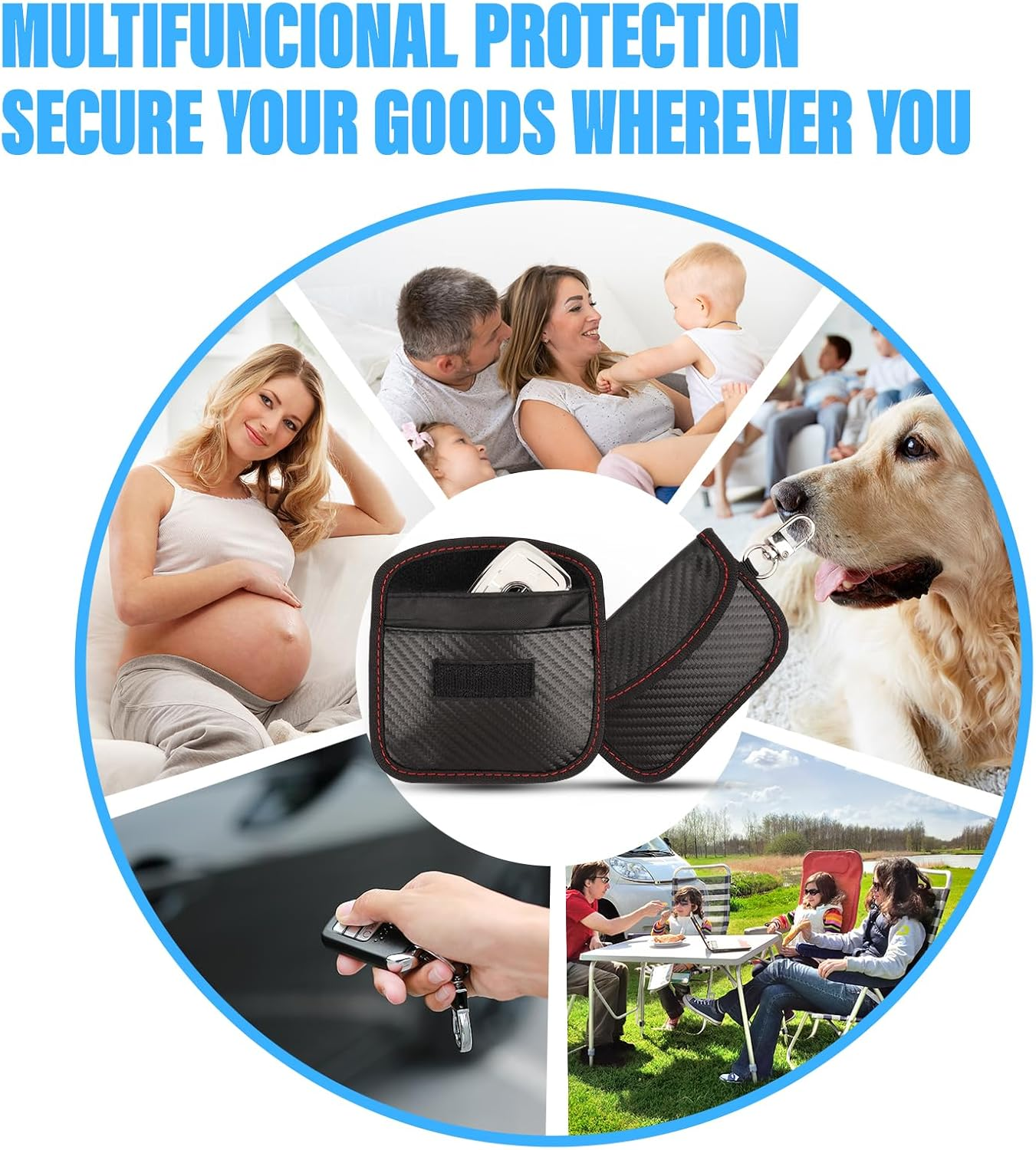 2 Pack Faraday Pouch for Car Keys, Faraday Bag, Car RFID Signal Blocking Holder, Key Fob Protector, Anti-Theft Key Fob Case with Carbon Fiber Material (Horizontal)