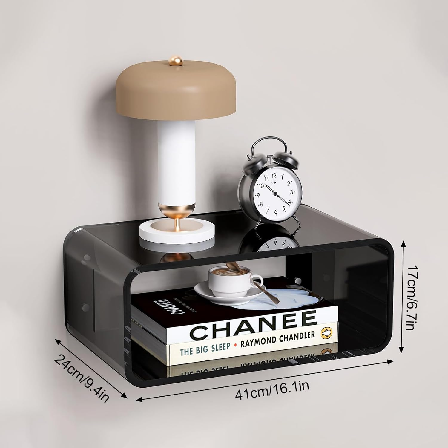 HOOMFIT Acrylic Floating Nightstand,Wall-Mounted Bedstead,Space-Saving Wll Mounted Bedside Shelf, Stylish & Durable for Bedroom,Home,Decor (45Cm, Clear) (White) - White image number 6