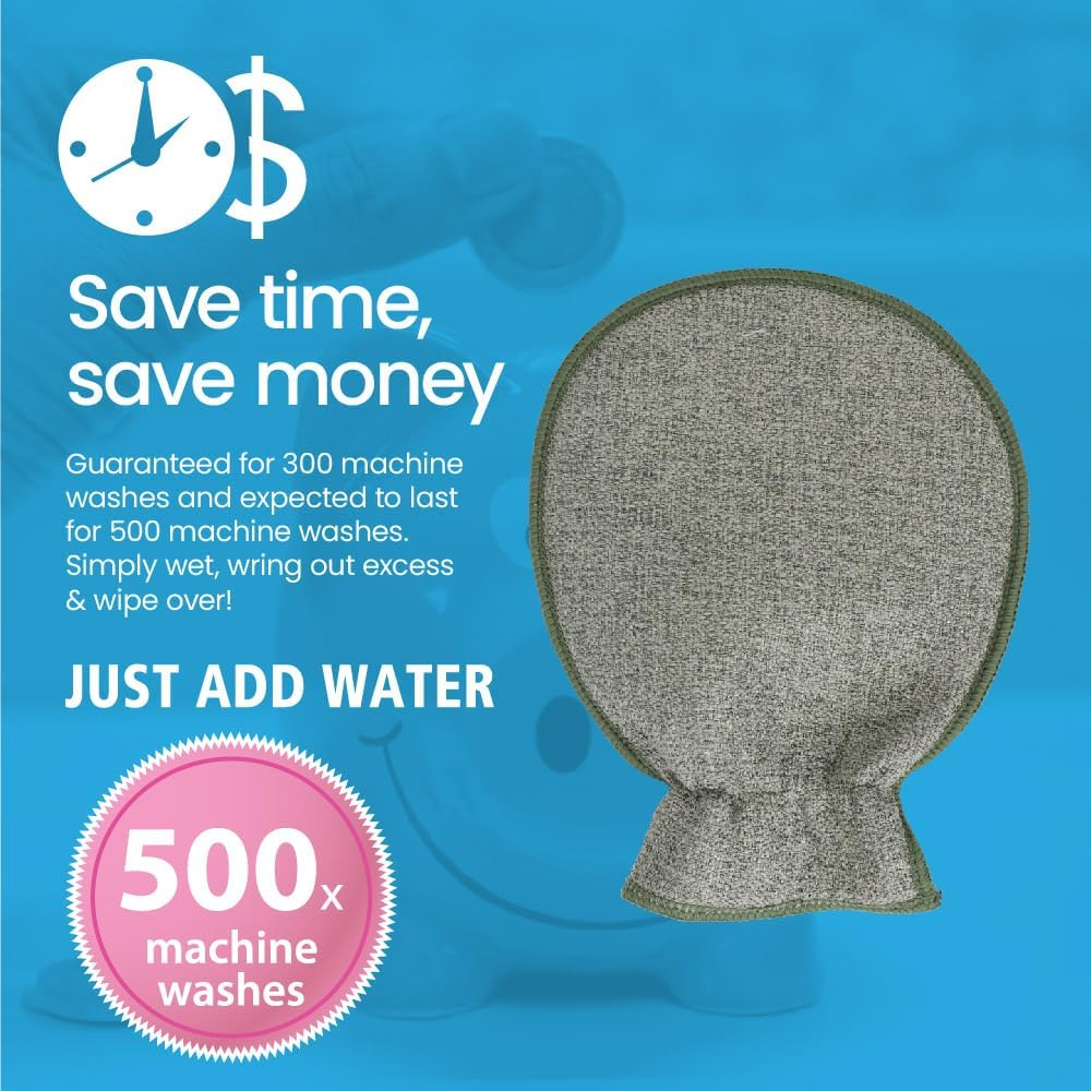 White Magic Eco Cloth Bathroom Cleaning Glove, Olive - Dual-Sided Scrubbing & Polishing, Chemical-Free Streak-Free Clean, Made with Recycled Plastic, Machine Washable, 26X20.5Cm image number 2