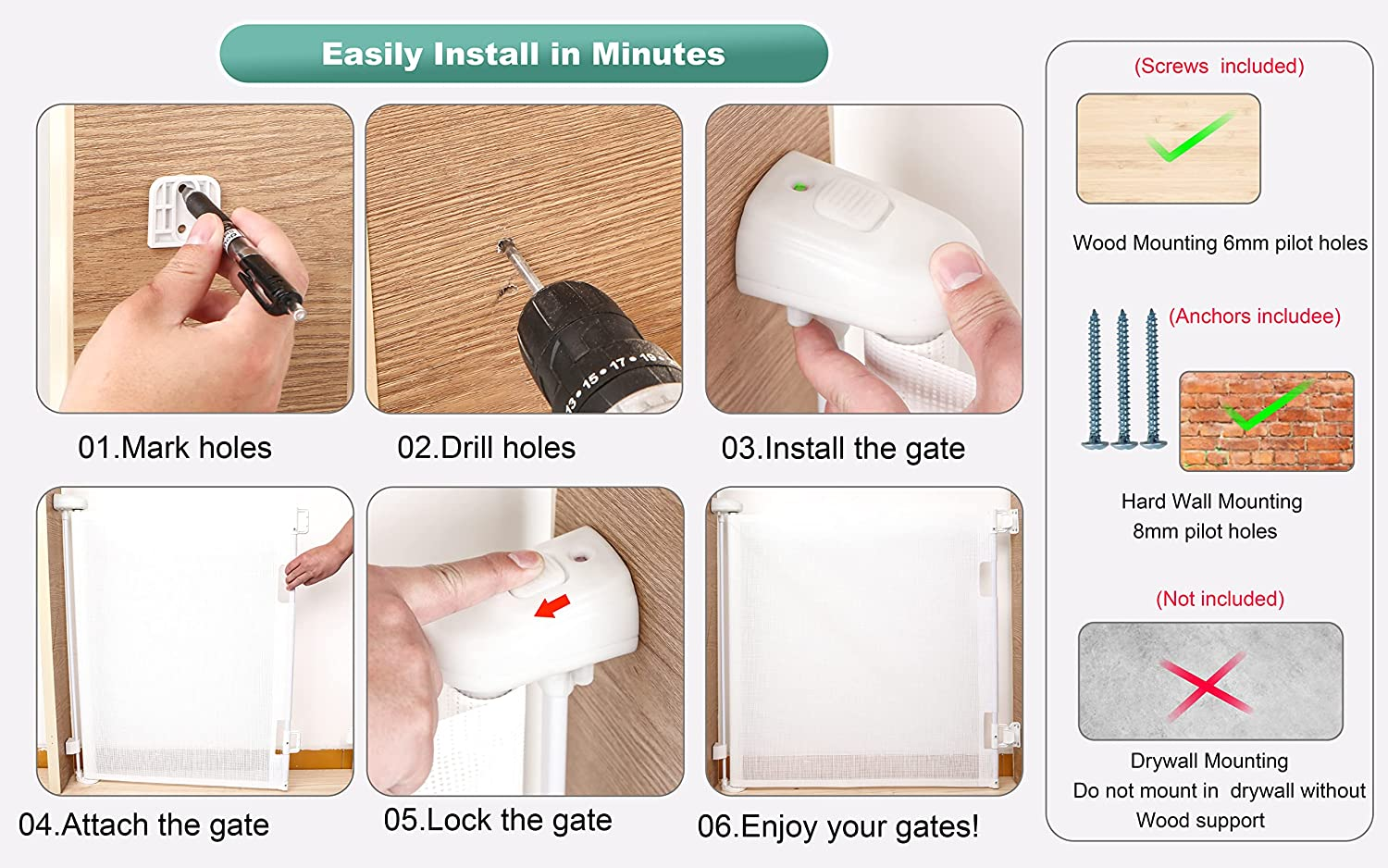 Retractable Baby Safety Gate - Sulishang Durable Portable Mesh Baby Gate/Dog Gate, Extra Wide Safety Gates 33" Tall, Extends up to 55" for Doorways, Stairs, Hallways, Banisters Indoor and Outdoor image number 2