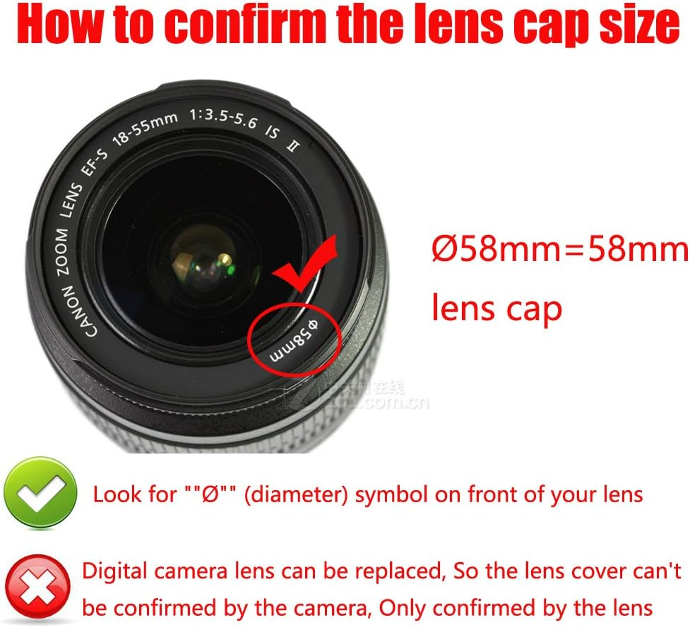 58Mm Camera Lens Cap Compatible for Canon SL3/90D W/Ef-S 18-55Mm Lens, Fuji XC 16-50Mm/Xf 18-55Mm Lens (2 Pack)