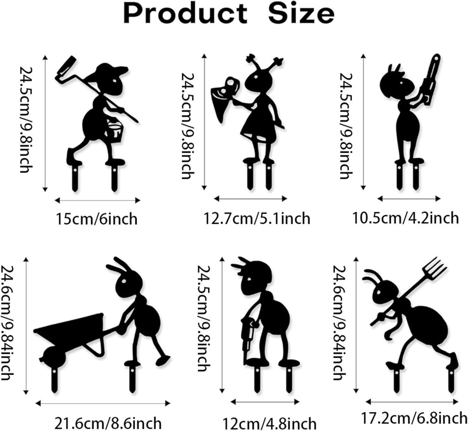 Whimsical 6-Piece Metal Ant Sculptures Set | Funny Black Metal Garden Stakes | Weatherproof Outdoor Decor for Lawn,Pathway,And Backyard image number 6