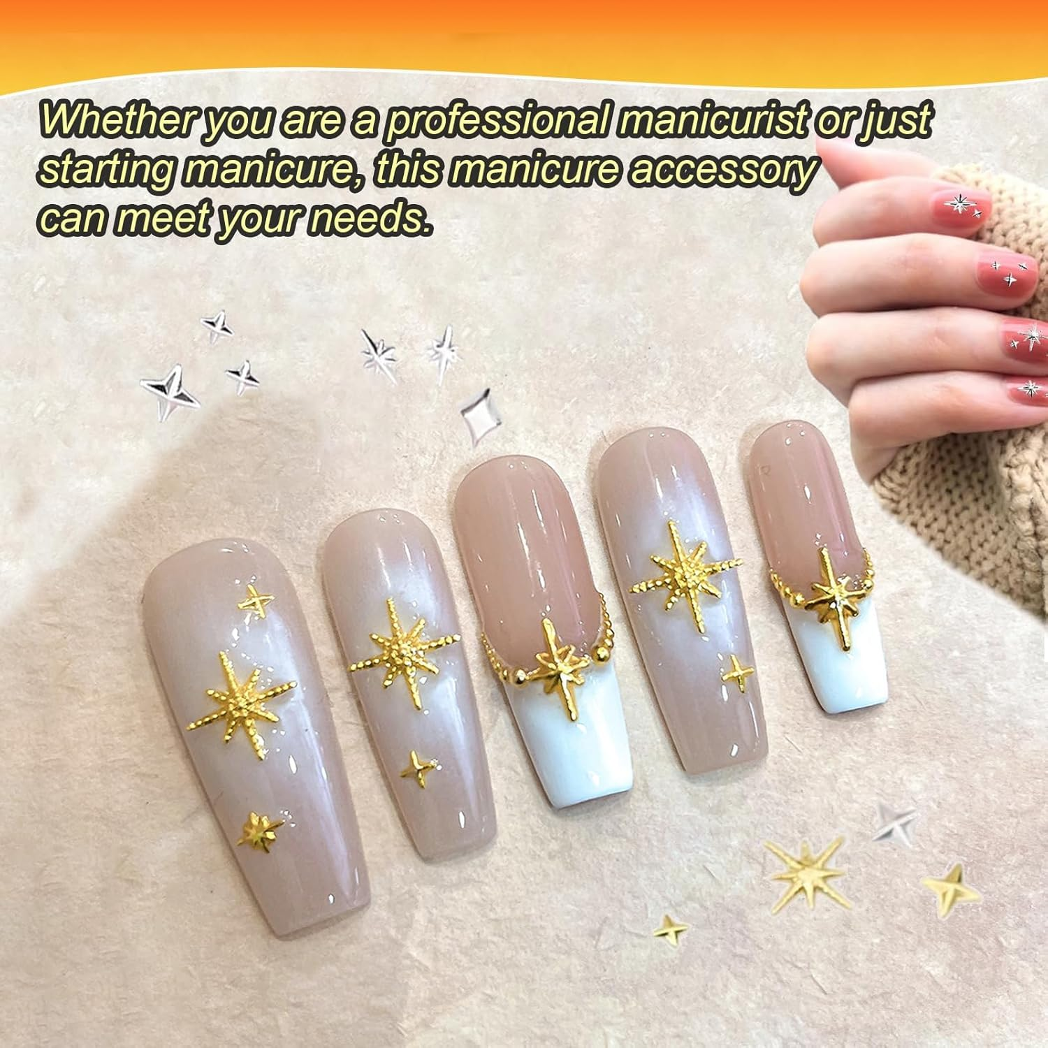 4 Boxes 24 Grids Star Nail Charms, Premium 3D Gold & Silvery Star Charms for Nails Art, Metallic Studs & Rhinestones Nail Jewelry Decorations, Manicure Kit Supplies for Women & Girls image number 6