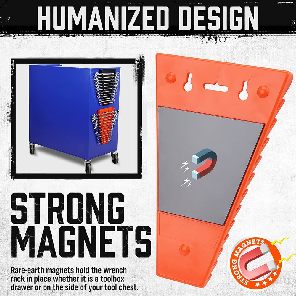 HORUSDY 2-Piece Magnetic Spanner Holder, Magnetic Wrench Organizer, Magnetic Spanner Storage Rack, SAE(1/4" - 1/16") and Metric(6Mm-24Mm) image number 1