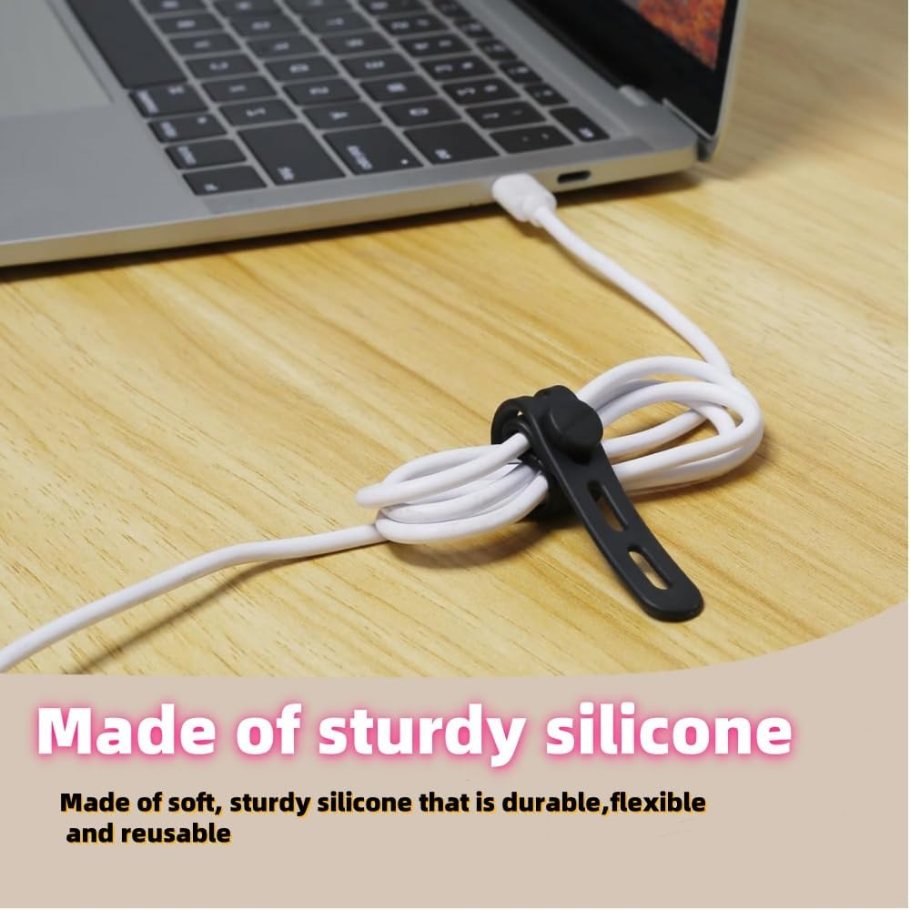 20Pcs Silicone Cable Straps Wire Organizer Adjustable Reusable Cable Ties Cord Charging Cords Earphone Computer Wire for Home, Office, School Organizer in Home, Office, Kitchen image number 6