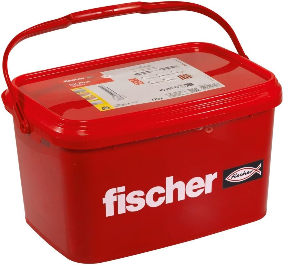 Fischer Expansion Dowel SX plus 10 X 50, Practical Bucket with 720 Nylon Dowels, Dowels for Optimal Hold for Fixings in Concrete, Solid Brick, Aerated Concrete, Perforated Bricks and Much More.
