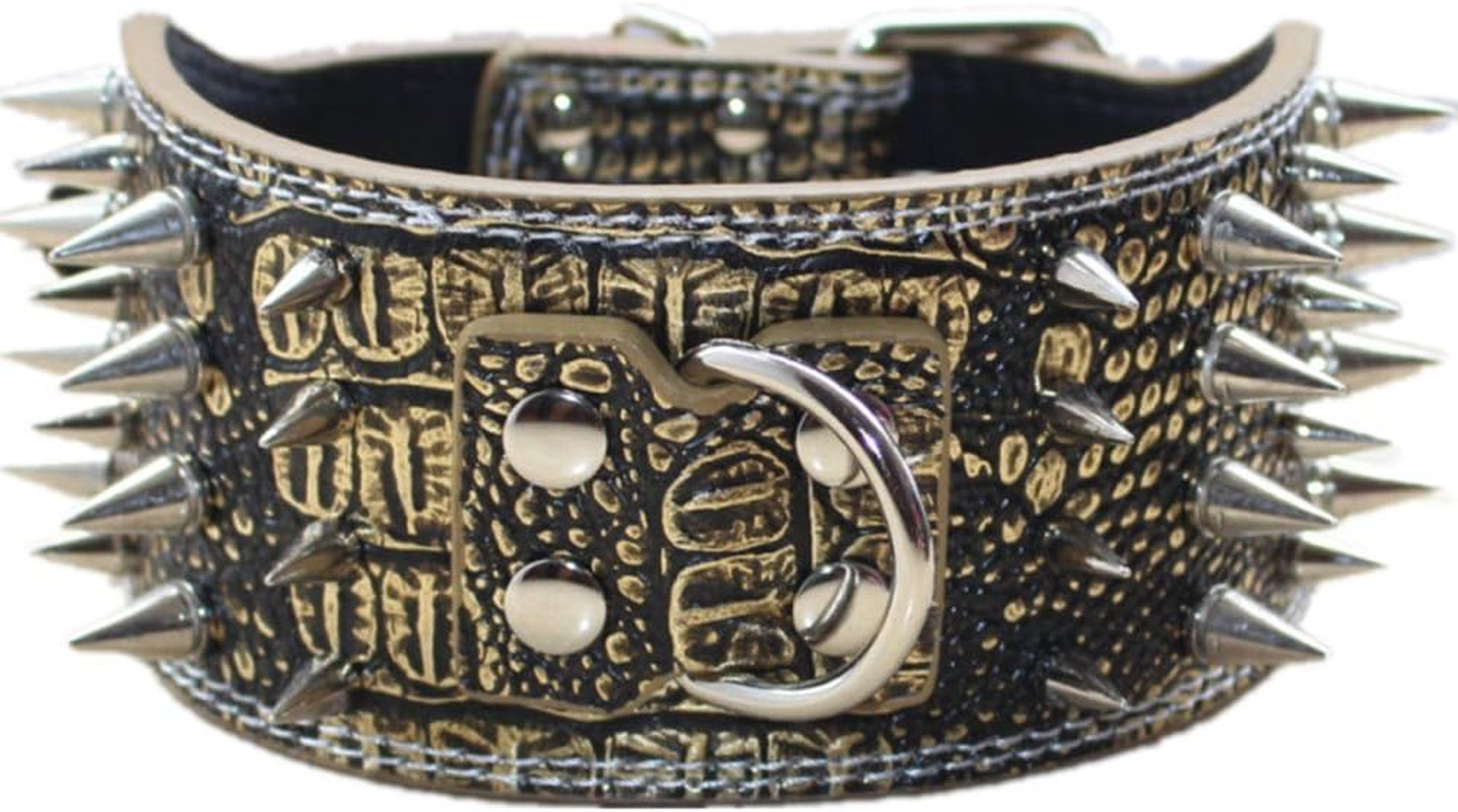 Haoyueer 3" Sharp Spiked Studded Leather Dog Collar for Training,Sports,Walking,Medium,Large,X-Large,For Pitbull,Labrador,Boxer(Black,L)
