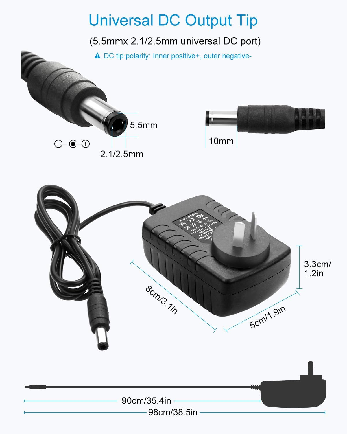 ALITOVE 12V DC Power Supply 2A 24W AC/DC Adapter 220~240V AC to DC 12 Volt 2 Amp 1.8A 1.5A 1.2A Converter with 5.5 X 2.5Mm 2.1Mm Plug for LED Strip Light CCTV Security Camera BT Speaker Webcam Router image number 1