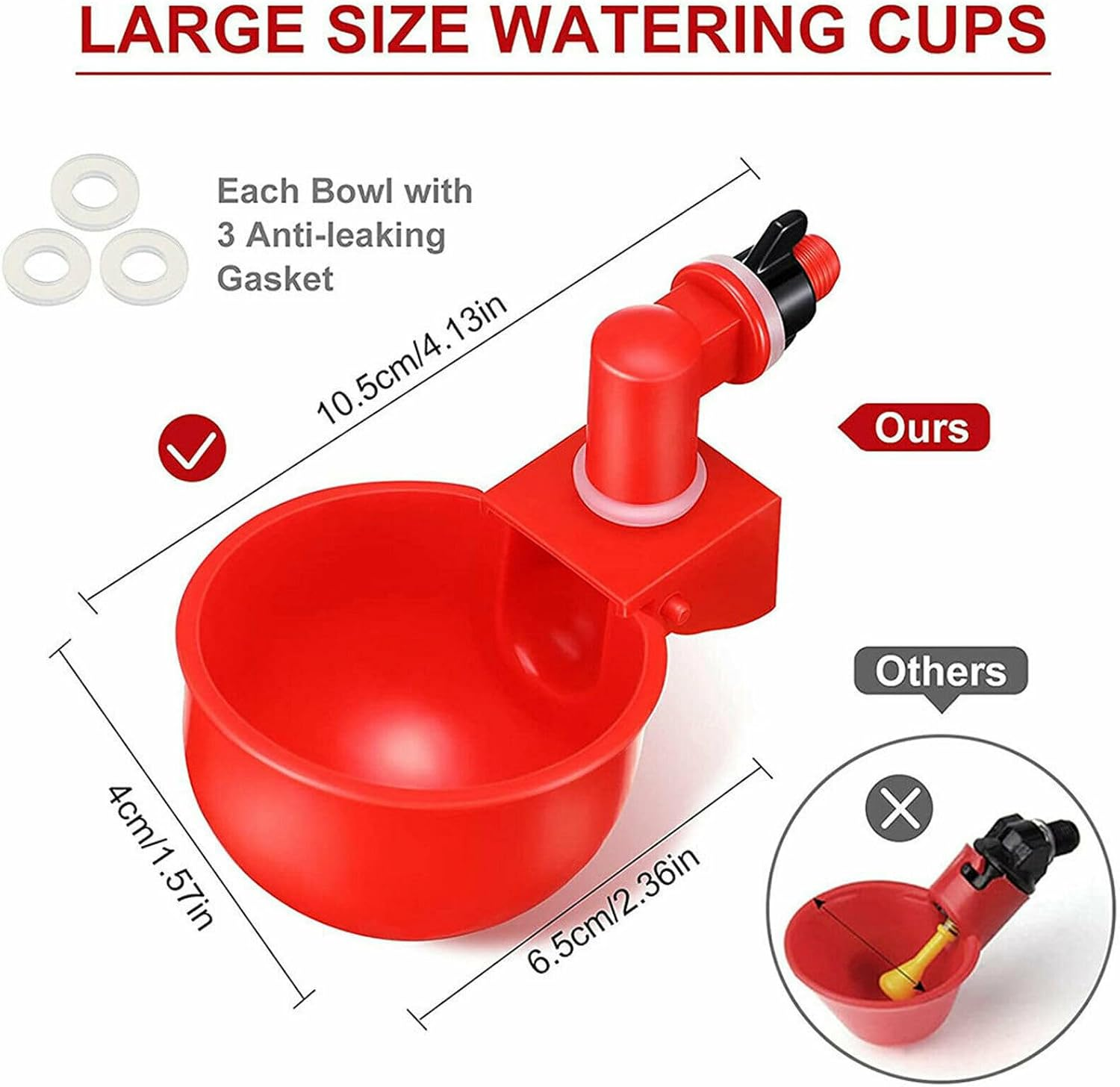 Tootoo 1-15PCS Automatic Chicken Water Cup Waterer Poultry Drinking Bowl Feeder Drinker (15Pcs_Red(Diam:6Cm)) image number 2