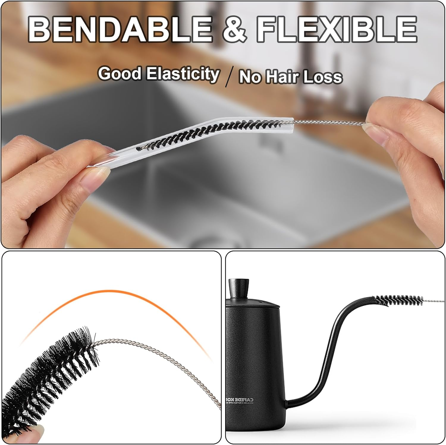 Straw Cleaner Brushes Sets, 12 Pieces 8.2 Inch Botthle Cleaning Brush and Nylon Tube Brush Brush Kit for Sippy Cup, Tumbler, Water Bottle, Drinking Straw (Black) image number 3