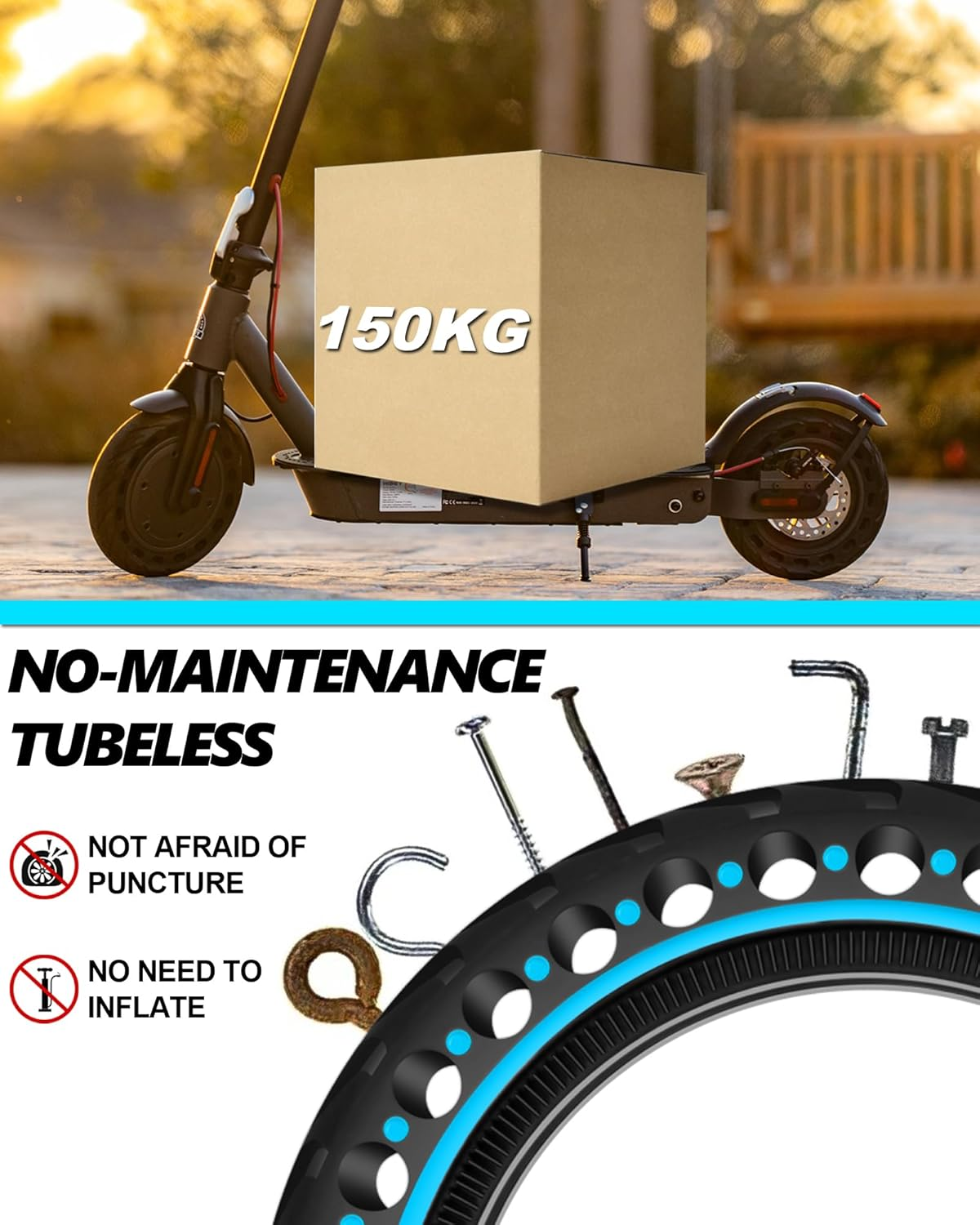 BABEJIA Pack of 2 50/75-6.1 E Scooter Tyres, 8.5 Inch Solid Rubber E-Scooter Tyres for Xiaomi 3 Lite/3/Pro 2/1S/M365 image number 4