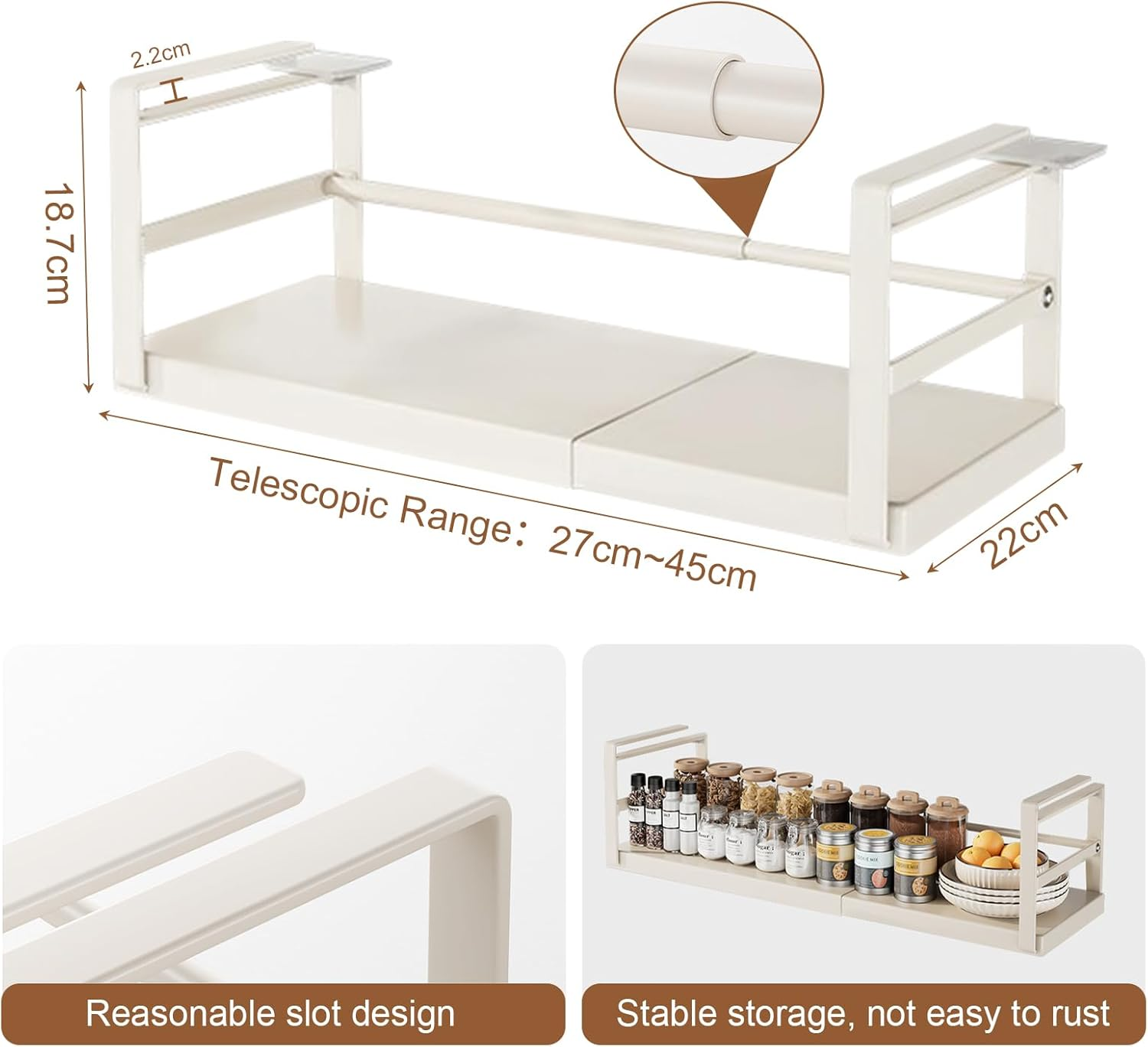 2 Pack under Shelf Storage Basket Organizer, Adjustable Hanging under Cabinet Shelf Add-On Storage Racks Slide-In Baskets Organizer for Laundry Room Kitchen Pantry (Milky White) image number 2
