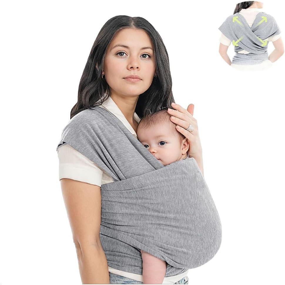 Grey Baby Wrap Carrier - Breathable Baby Sling, Lightweight Front Hugging Style Baby Carrier Hands Free Baby Carrier Both Shoulders Sling Toddler Carriers for Newborn Includes Storage Bag image number 6