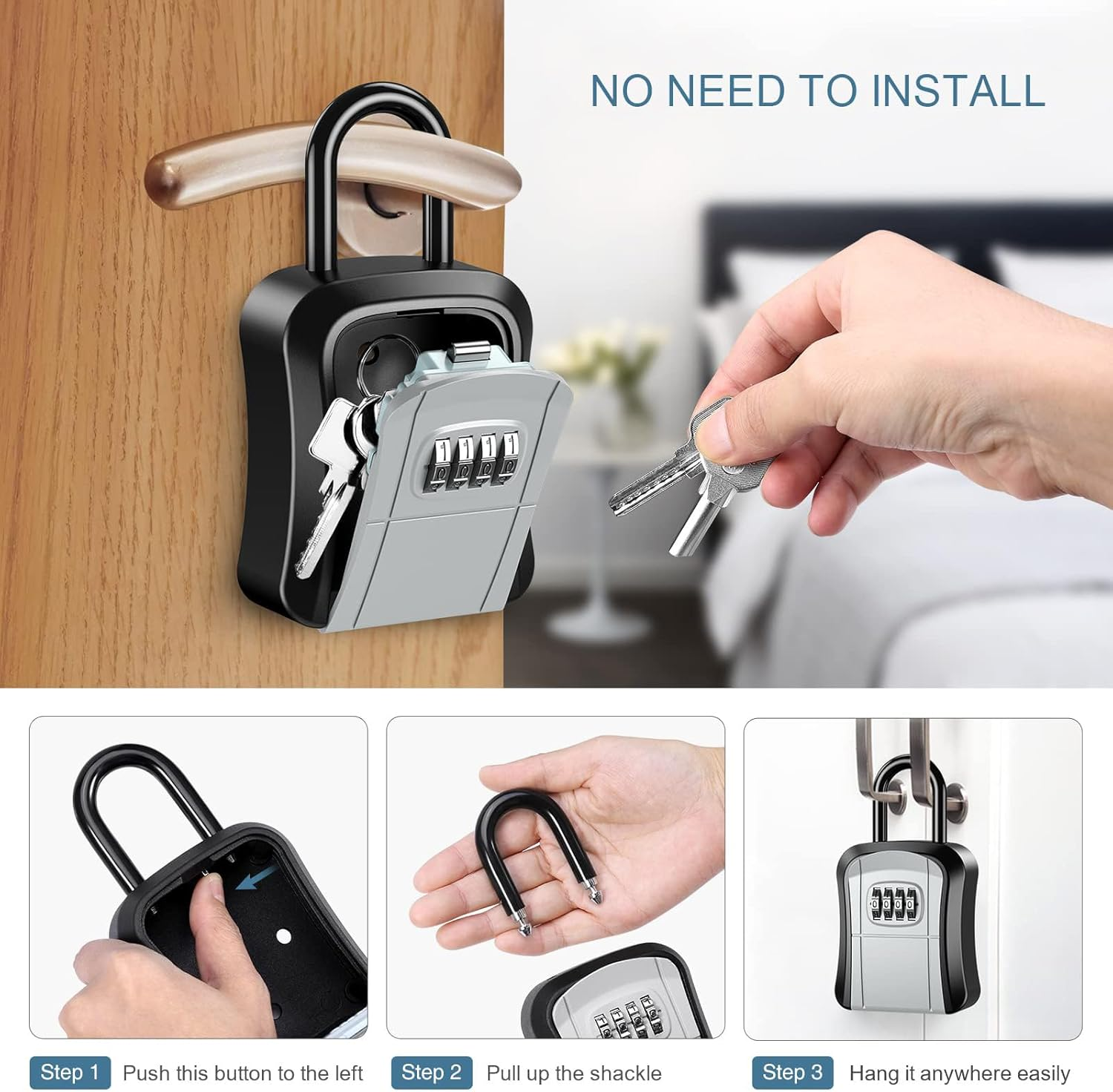 Key Lock Box, Lock Box for Keys - Lockbox for House Key, Lock Box with Combination for Real Estate, Car Keys - Hide a Key Lock Box for House Keys Waterproof Key Safe - Easy Installation image number 5