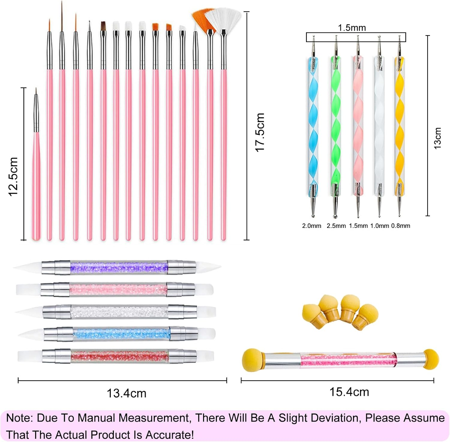 BDSHUNBF 26 Piece Nail Brush Set Dotting Tools Double Head Silicone Nail Brush Nail Art Rendering Tools Including 4 Replacement Heads, Gel Carving Brush Sponge Brush Applicator Manicure Tools image number 2