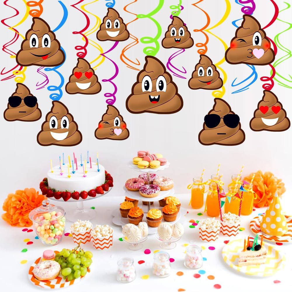 Emoji Birthday Party Decorations 30Pcs Emoji Hanging Swirl, Emoji Streamers, Emoji Party Decorations, Poop Emoji Party Supplies image number 5