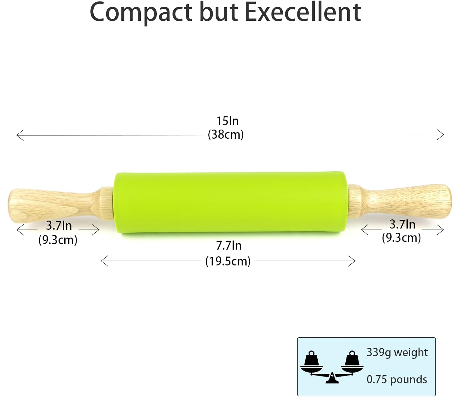 Silicone Rolling Pin Non-Stick Surface Wooden Handle image number 5